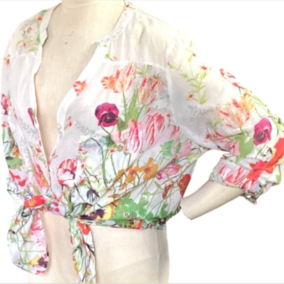 Pure Energy Button-Down Blouse Cotton Floral Print Plus Sz 1 # 66M - Picture 5 of 9